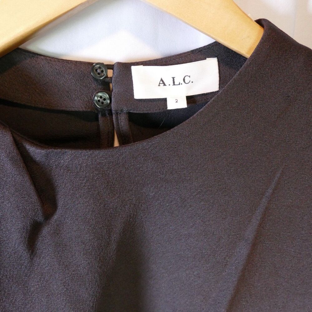 NWT A.L.C. Kay Asymmetric Front-Twist Satin Cocktail Mini Dress Black Size 2 - Picture 6 of 8